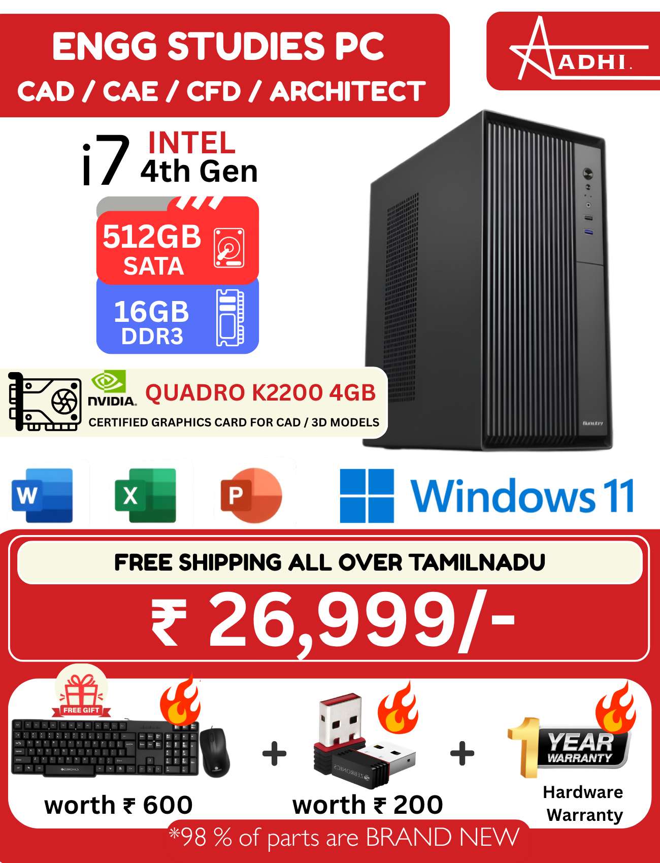 High Performance Engineering-Grade Desktop Computer – Ready for CAD, CFD & 3D Design - Built for Engg Studies on Budget